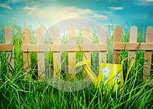 Wooden fence on blue sky background