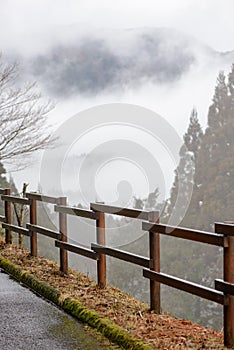 Wooden fence on the edge of a cliff