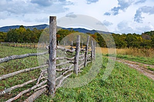 Wooden fence on a farm in the village