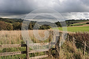 Wooden fence on farmland in the Scottish highlands