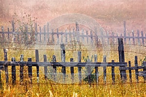 Wooden fence in field