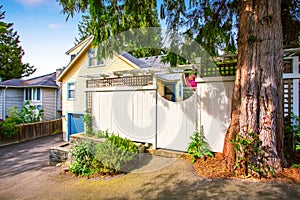 Wooden fence with gate to the front garden