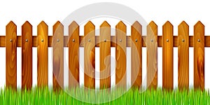 Wooden fence and grass - isolated on white background