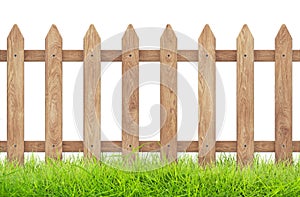 Wooden fence with grass isolated on wthite with clipping path. 3 photo