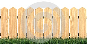 Wooden fence on grass with white background 3d rendering