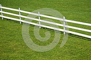 Wooden fence on a green lawn