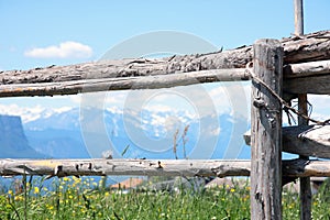 Wooden fence on the mountain pasture