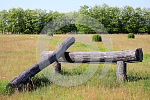 Wooden fence obstacle for an equestrian cross country event