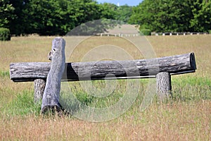 Wooden fence obstacle for an equestrian cross country event