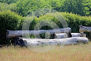 Wooden fence obstacle for an equestrian cross country event