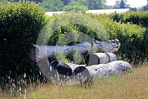 Wooden fence obstacle for an equestrian cross country event