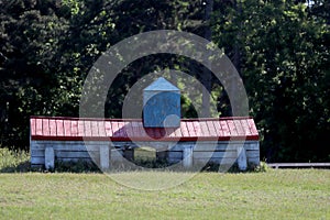 Wooden fence obstacle for an equestrian cross country event