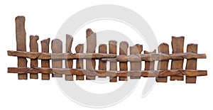 Wooden fence at ranch isolated on white background