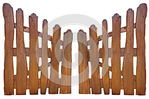 Wooden fence at ranch isolated over white