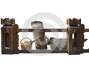 Wooden fence at ranch isolated over white background