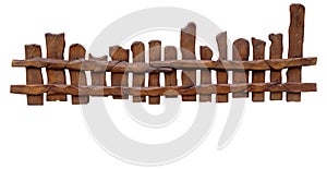 Wooden fence at ranch isolated on white background