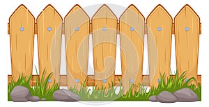 Wooden fence seamless border. Horizontal cartoon hedge