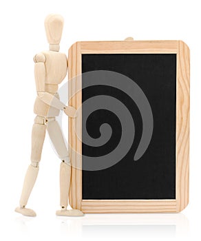 Wooden figure and chalkboard