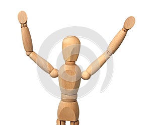 Wooden figure with the lifted hands.