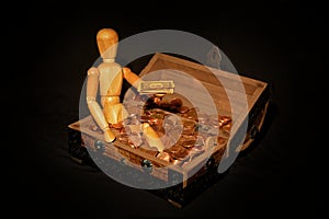 Wooden figure with money box