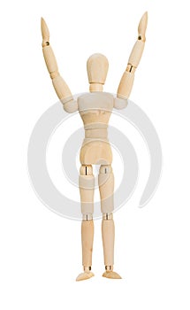 Wooden figure show 2 hands up over the head