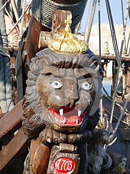 Wooden figurehead of tall ship frigate