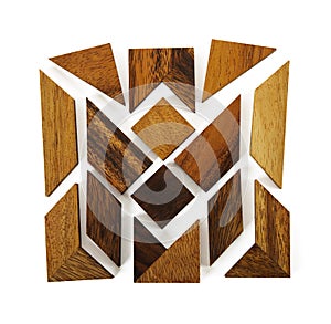 Wooden figures assemble in square puzzle photo