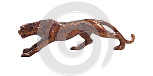 Wooden figurine in the form of a graceful cat or leopard, isolated, on a white background