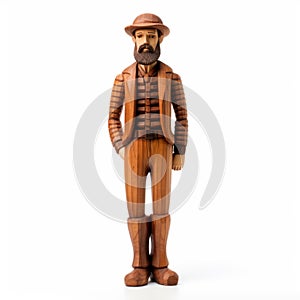 Wooden Figurine Man In Brown Leather And Beard - Inspired By Sergio Larran, Henri Rousseau, And Gustave Caillebotte photo