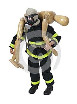 Wooden Fireman Carrying a Person to Safety