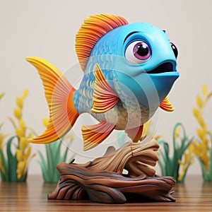 Wooden Fish Figure: High Quality, Detailed Face, Bright Colors