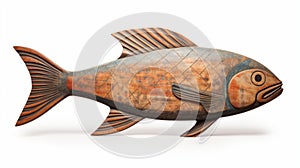 Sleek Wood Carving Of Fish Statue With Textured Surfaces