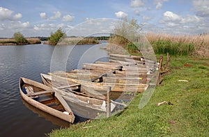 Wooden fishing boat on the lake