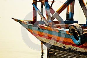 A wooden fishing boat nose at Brahmaputra Rive Assam India