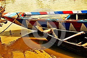 wooden fishing boat nose at Brahmaputra Rive Assam India