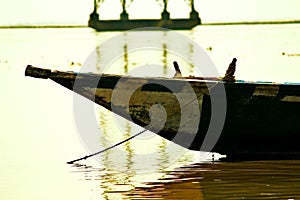 A wooden fishing boat nose at Brahmaputra Rive Assam India