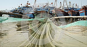 Wooden Fishing Boats Congested At The Fishing Village in Da Nang