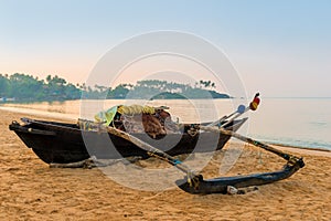 Wooden fishing boats at dawn