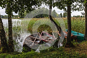 Wooden fishing boats on the lake