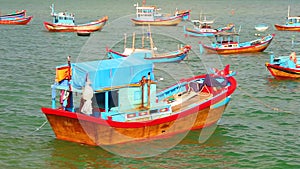 Wooden fishing boats Vietnam stock footage