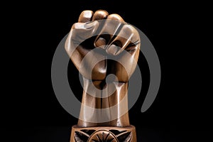 Wooden fist raised up. Symbol of freedom, fight, revolution, unity, strength and struggle. Generative AI