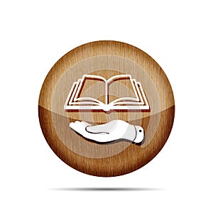 Wooden flat hand giving the book icon