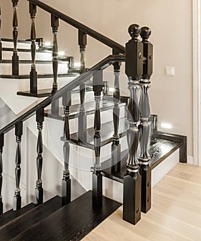 Wooden flight of stairs in a residential building