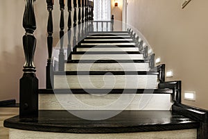 Wooden flight of stairs in a residential building