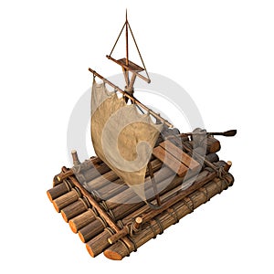 Wooden float raft isolated object 3d illustration