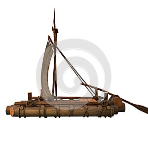 Wooden float raft isolated object 3d illustration