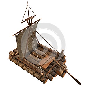 Wooden float raft isolated object 3d illustration
