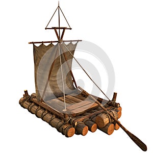 Wooden float raft isolated object 3d illustration