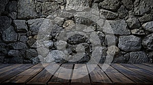 Wooden Floor in Front of Stone Wall