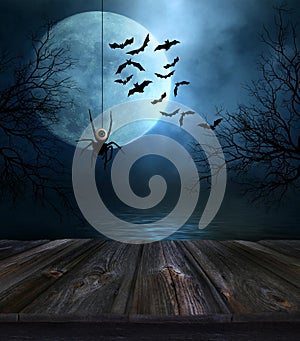 Wooden floor with Halloween background